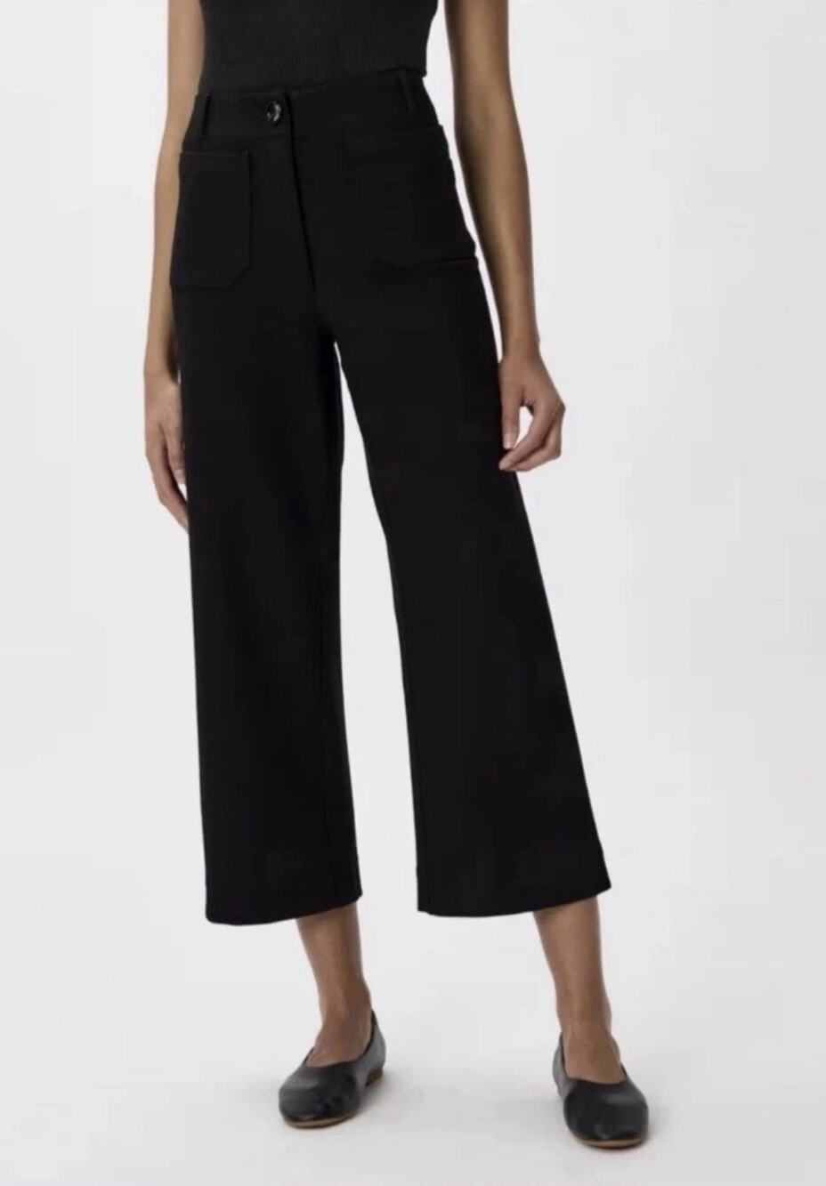 Quince Ultra Stretch Wide Leg Cropped Ponte Pants Sz 4 Black Office Casual